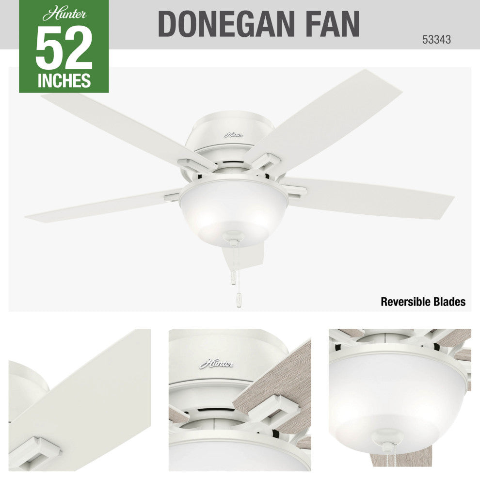 Hunter Fan Company 52" Donegan Low Profile Fresh White Ceiling Fan With Light