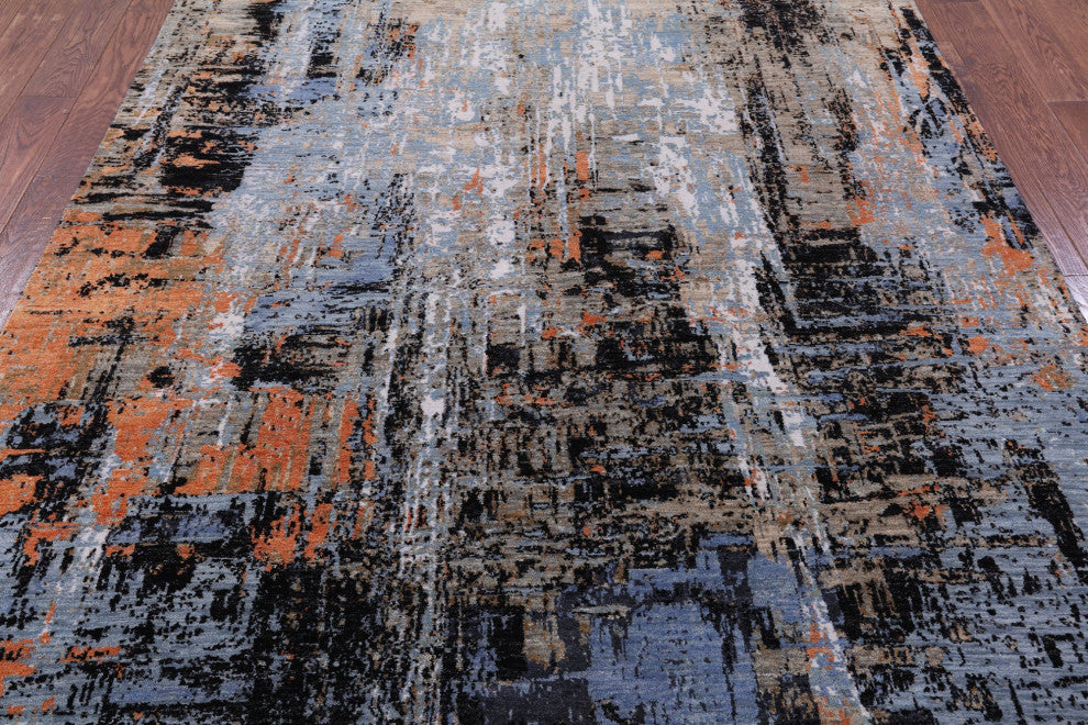 Wool and Silk Abstract Hand Knotted Rug 6' 3" X 9' 2" Q8558