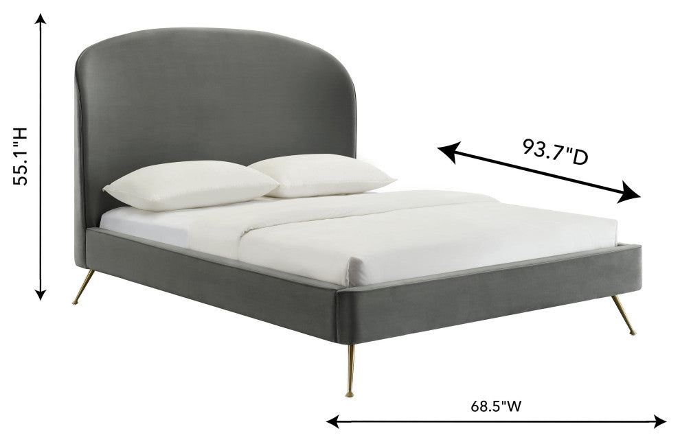 Vivi Gray Velvet Bed, Queen