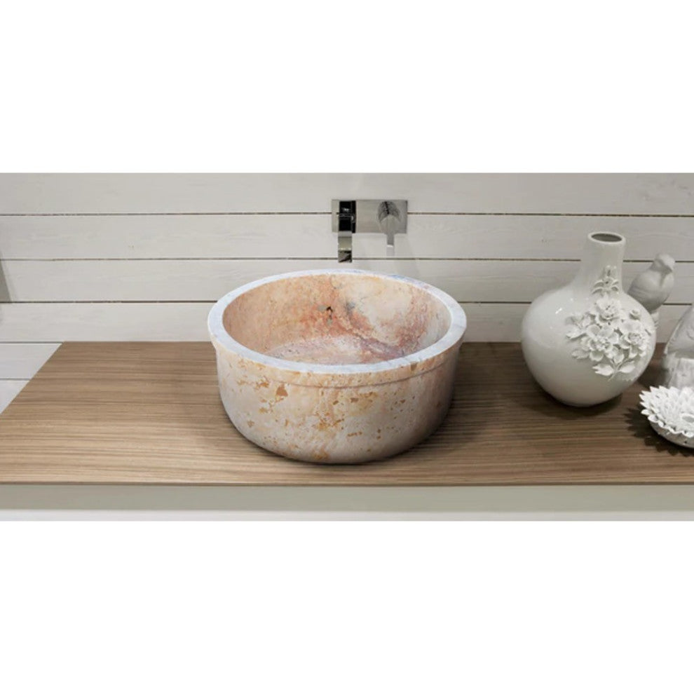 Beige Travertine Self-Rimming Drop-in Vessel Sink Polished (D)16" (H)6.5"