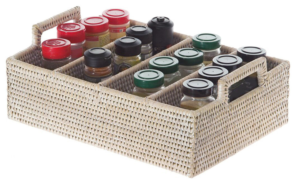 La Jolla Rattan Flatware Tray, White-Wash