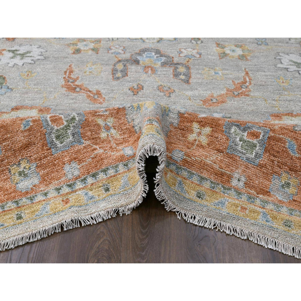 Tan Color, Oushak Design, Soft Wool Hand Knotted Oversized Rug, 11'10"x14'9"