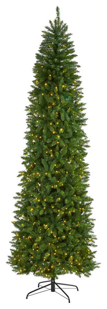 9ï¿½ Slim Green Mountain Pine Artificial Christmas Tree / 600 Clear LED Lights