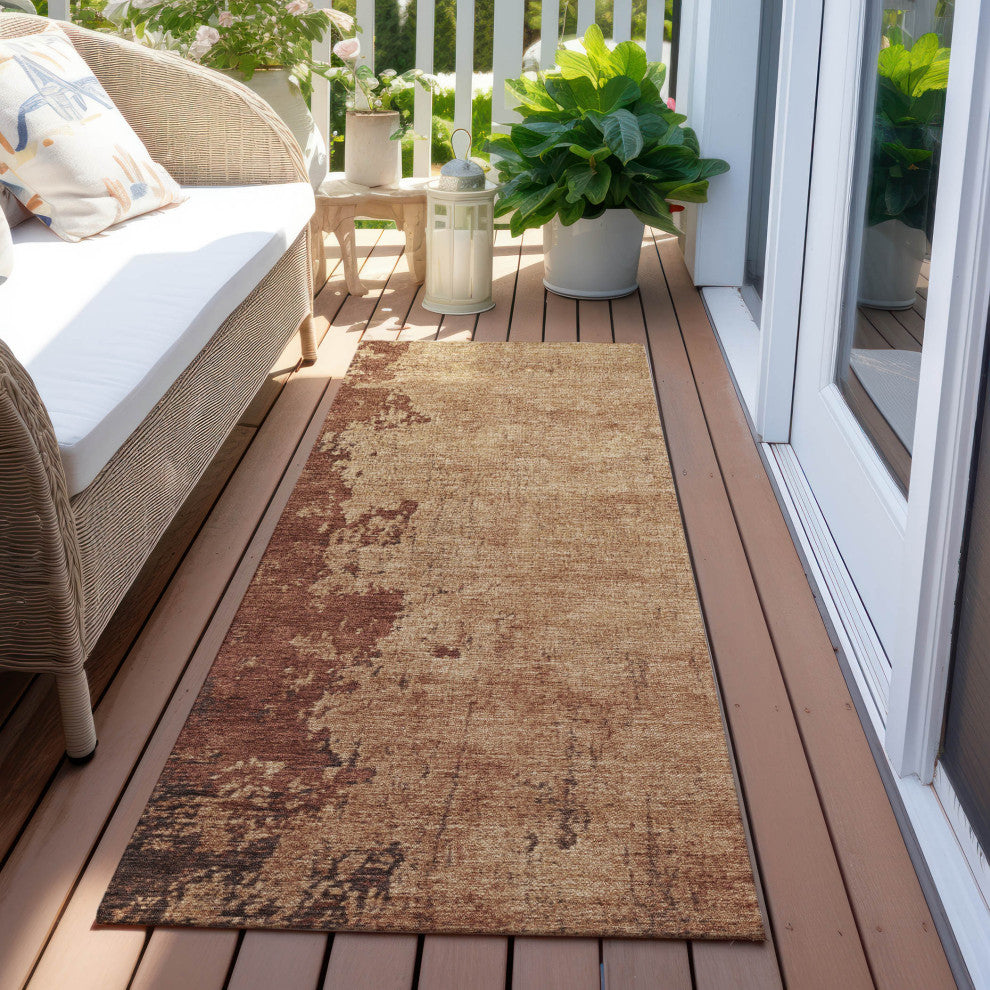 Machine Washable Indoor/Outdoor Chantille ACN1904 Orange 2'3" x 7'6" Runner Rug