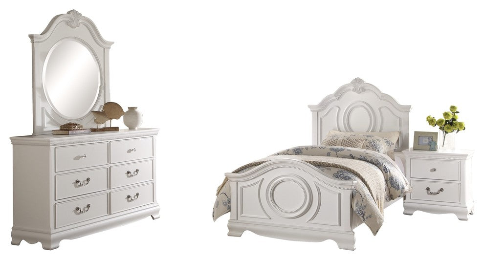 4-Piece Libby Girls Cottage Twin Bed, Dresser, Mirror, Nightstand, White