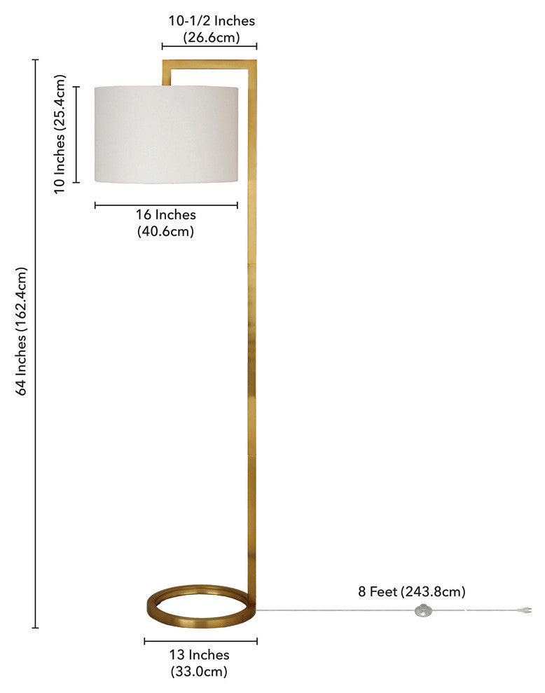 64" Brass Traditional Shaped Floor Lamp With White Frosted Glass Drum Shade