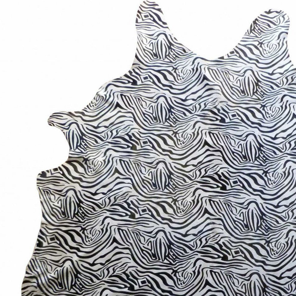 6 Ft Black And White Stenciled Baby Zebra Cowhide Rug