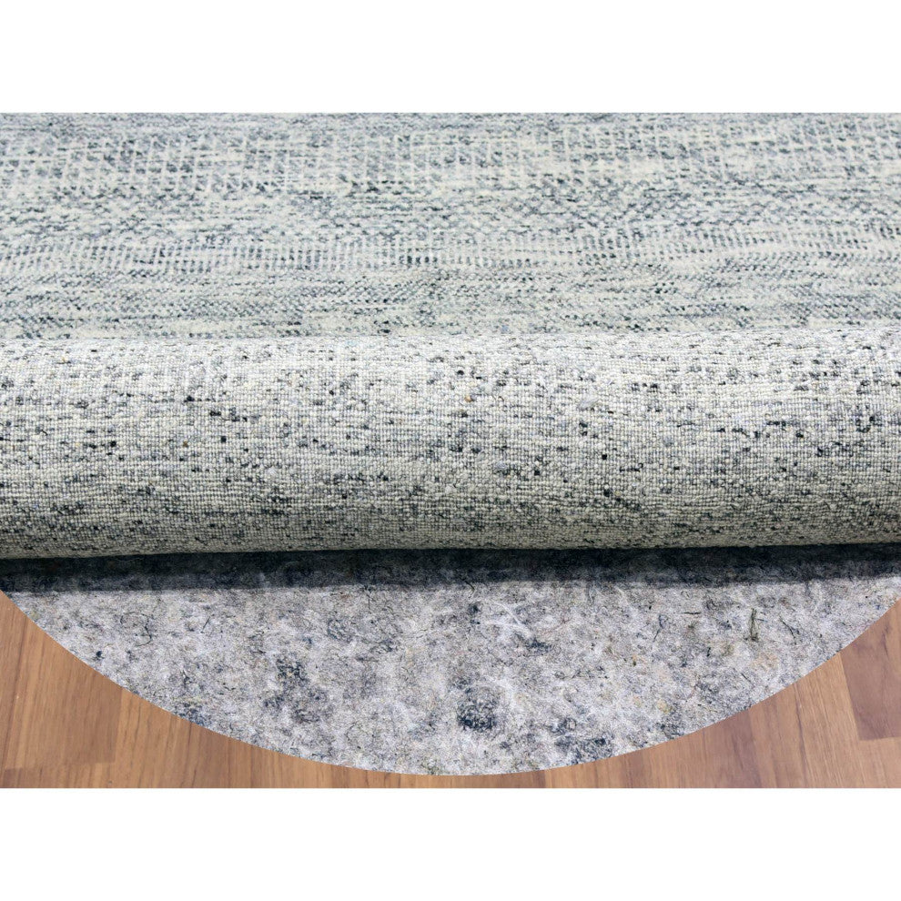 Bright Gray Undyed Natural Wool Grass Design Hand Knotted Round Rug 11'2"x11'2"