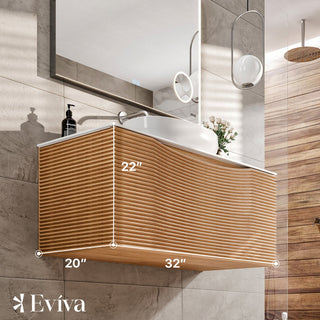 Eviva Leah 32" Medium Oak Wall Mount Solid Ash Wood Bathroom Vanity