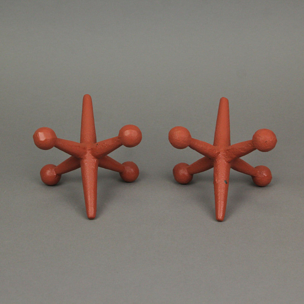 Orange Enamel Painted Cast Iron Giant Jack Bookends Decorative Sculpture Decor