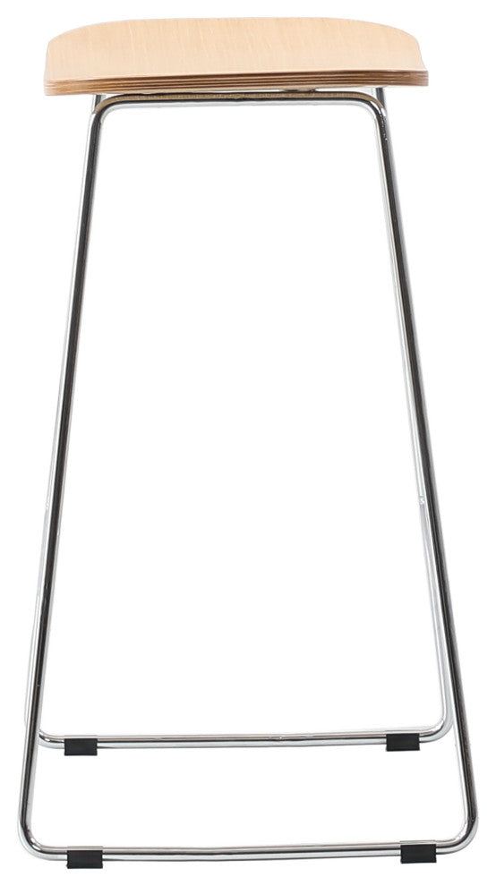 LeisureMod Melrose Modern Wood Counter Stool With Chrome Base, Natural