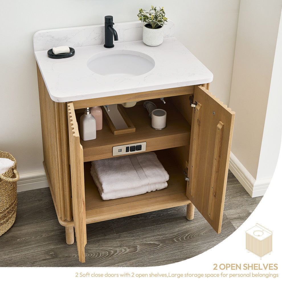 Seoul Bath Vanity, Composite Stone Top No Mirror, Washed Ash Gray, 30", Single Vanity