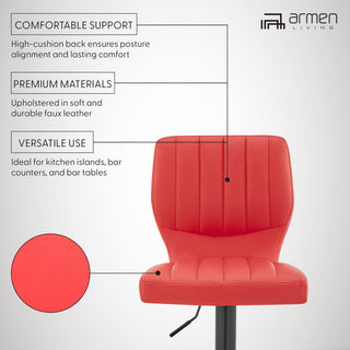 Bardot Adjustable Faux Leather Swivel Bar Stool, Red