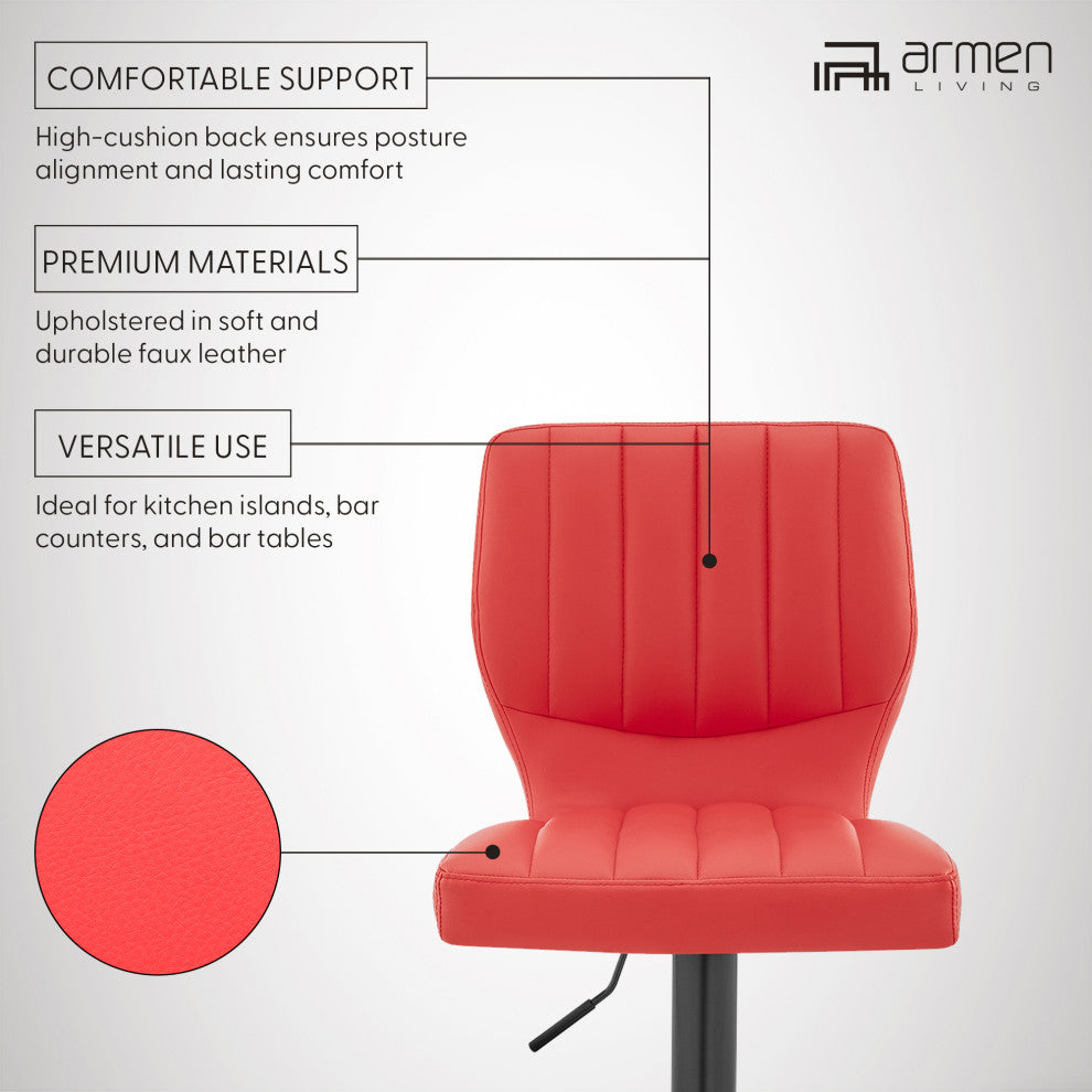 Bardot Adjustable Faux Leather Swivel Bar Stool, Red
