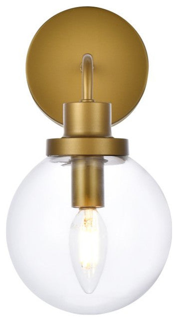 Helen 1-Light Bath Sconce, Brass With Clear Shade