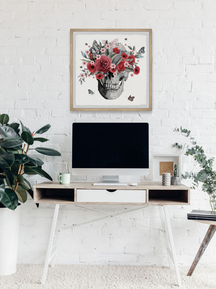 "Flowers and a Skull" Framed Painting Print, 12x12