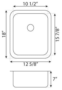 Undermount Stainless Steel Single Bowl Bar or Prep Sink L102
