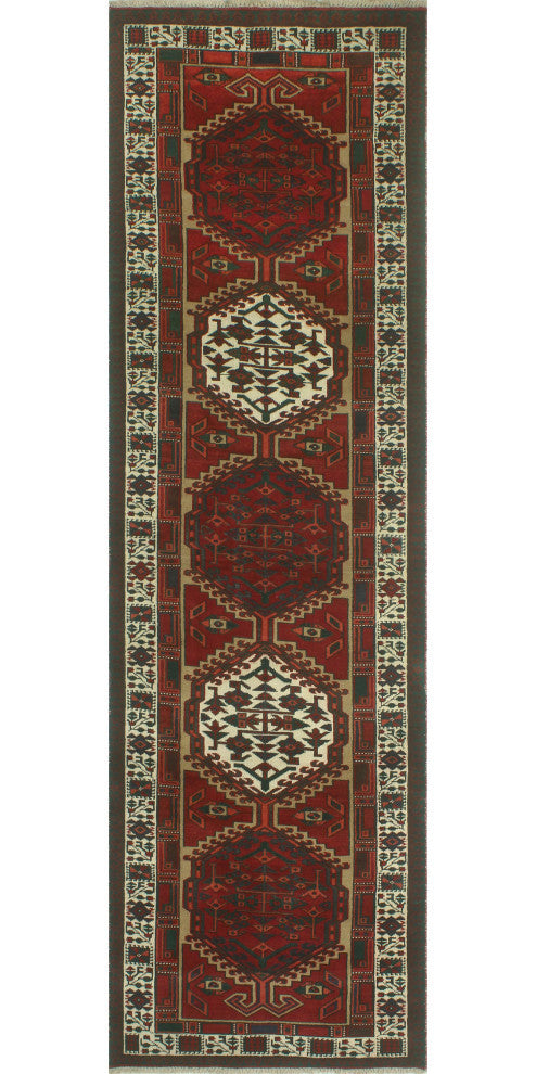 Fine Vintage Distressed Cadi Red/Ivory Runner, 3'2x10'10