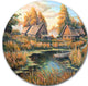 Birches In Autumn Village, Landscape Disc Metal Wall Art, 23"