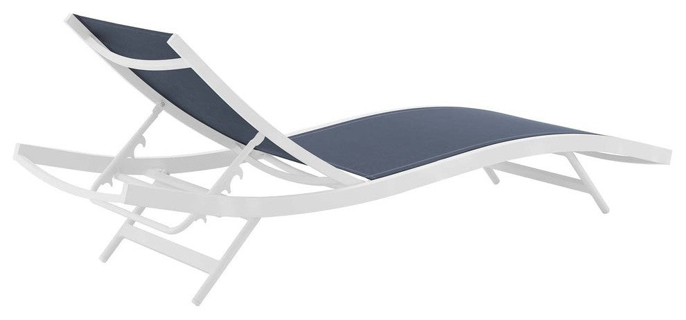 Glimpse Outdoor Patio Mesh Chaise Lounge Chair, White Navy