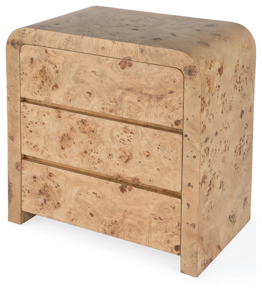 Cora 3 Drawer Burl Wood Curved Chest