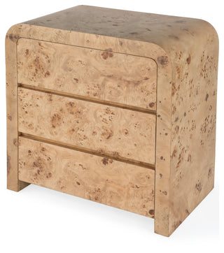 Cora 3 Drawer Burl Wood Curved Chest