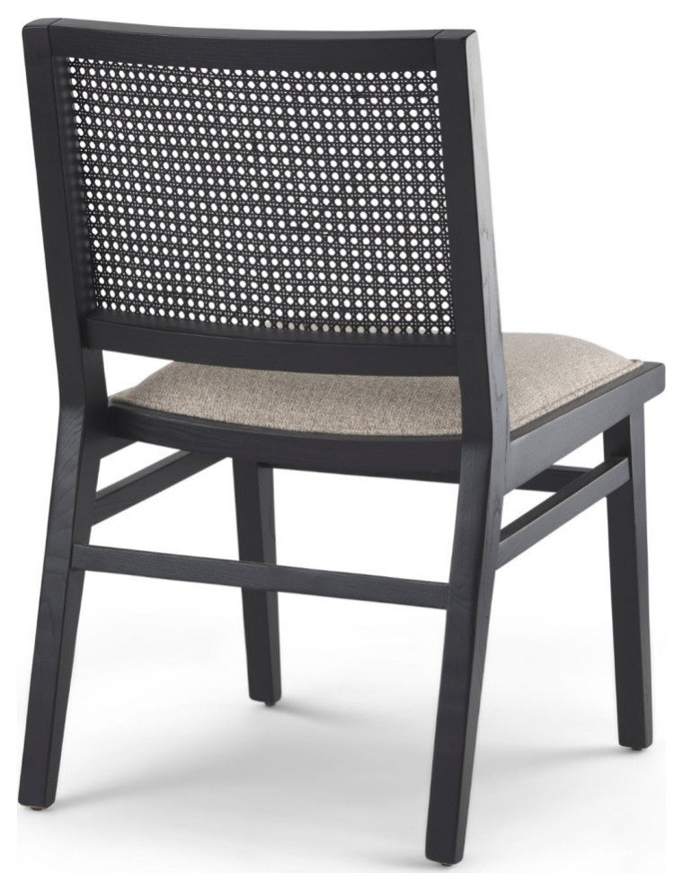 Wynn Beige Fabric With Cane Back And Black Wood Frame Dining Chair (Set of 2)