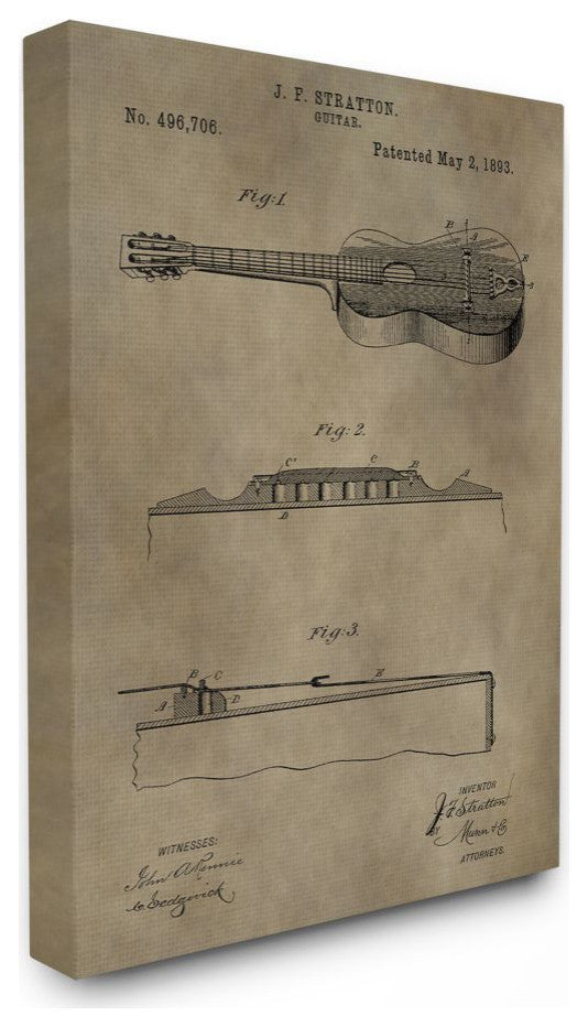 Patent Vintage Guitar Brown Te"xture Design, 16"x20"