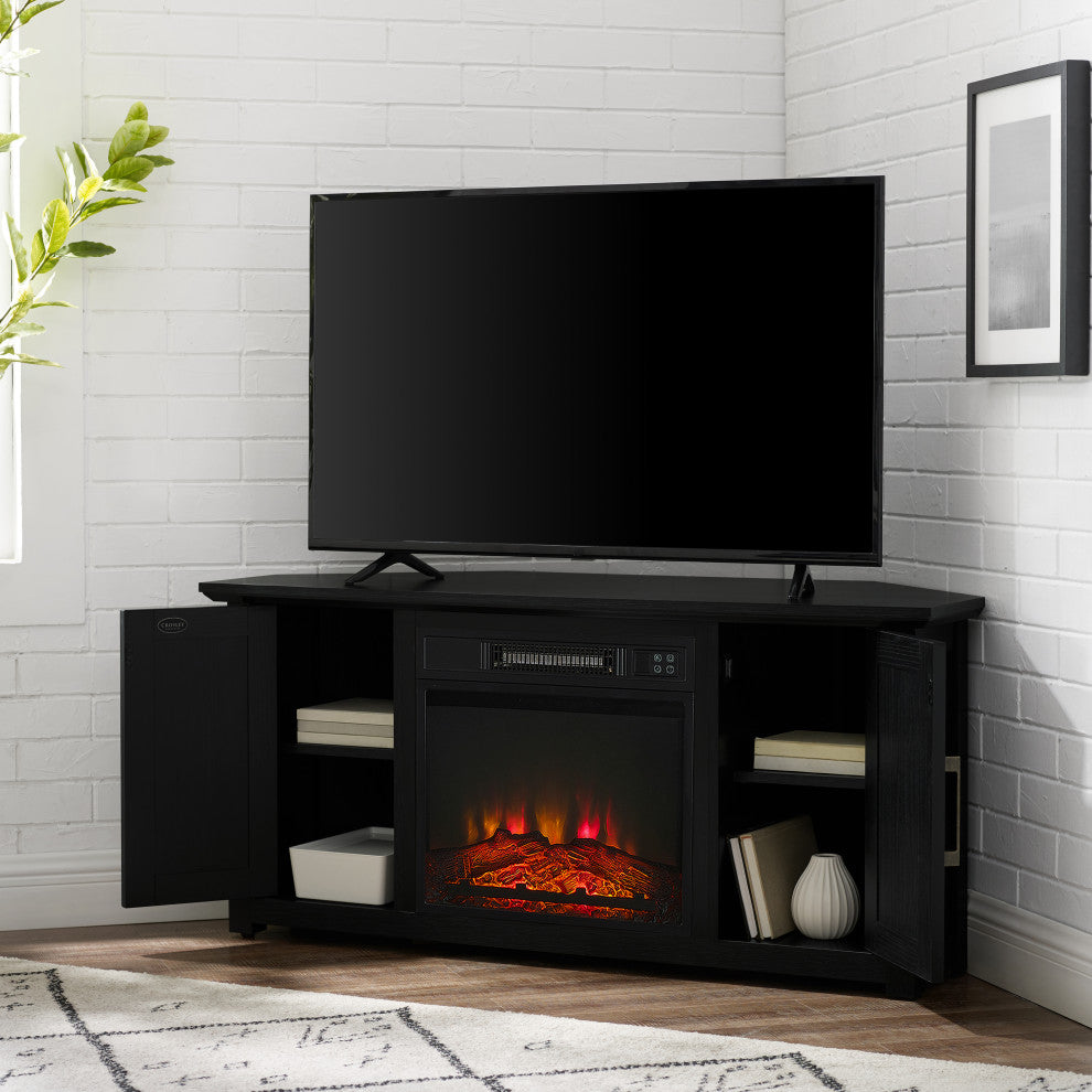 Camden 48" Corner TV Stand With Fireplace, Black
