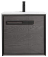 Oakville Wall Mount Bathroom Vanity, Black Coal Oak, 24", Black Hardware