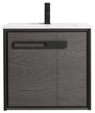 Oakville Wall Mount Bathroom Vanity, Black Coal Oak, 24", Black Hardware