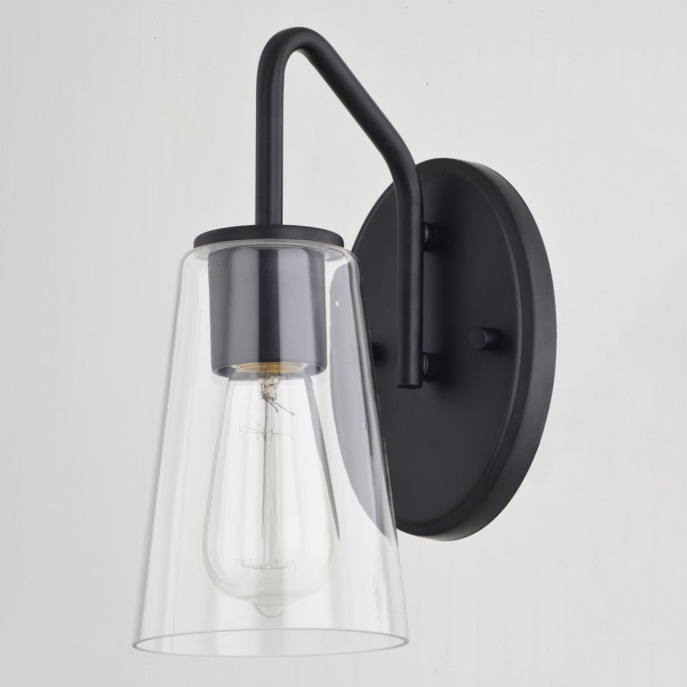 Beverly 1 Light Matte Black Bathroom Vanity Wall Sconce Fixture Clear Glass