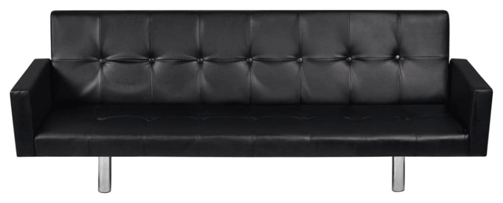 vidaXL Sofa Bed With Armrest Black Artificial Leather