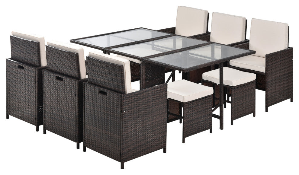 11 Pieces Outdoor Patio Wicker Furniture Dining Set Sectional With Ottomans