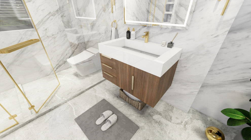 Madison 36" Wall Mounted Vanity With Reinforced Acrylic Sink, Rosewood