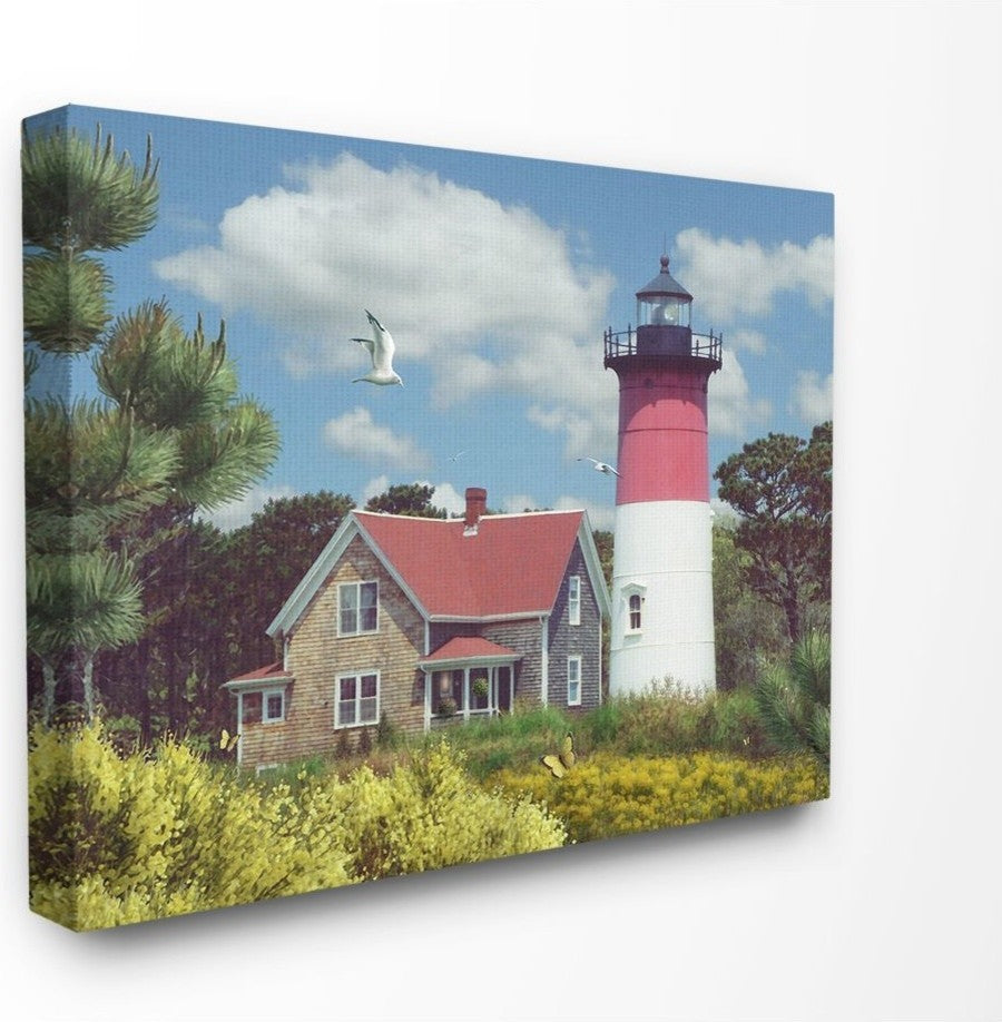 Nauset Lighthouse Forest and Fields Scene with Seagull, Canvas, 24"x30"