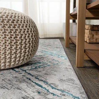 Slant Modern Abstract Area Rug, Gray/Turquoise, 4 X 6