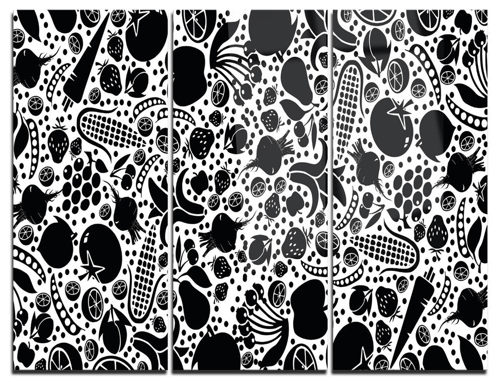 "Fruits and Vegetables Pattern" Metal Wall Art, 3 Panels, 36"x28"