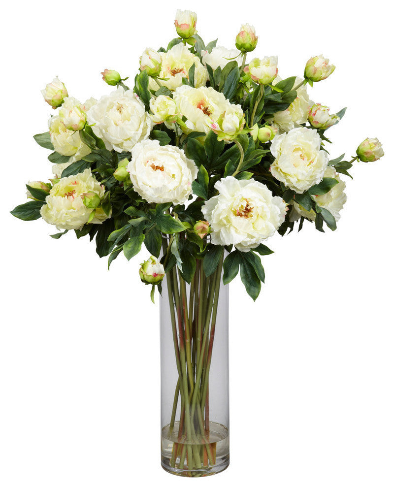 Giant Peony Silk Flower Arrangement, White
