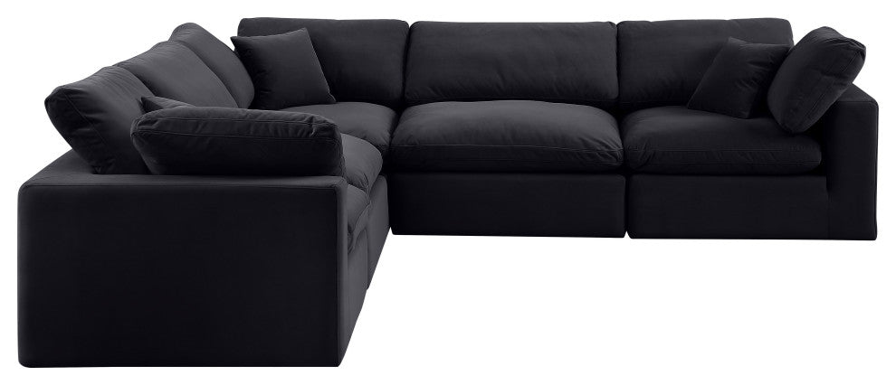 Comfy Upholstered L-Shaped Modular Sectional, Black, 5-Piece: 2 Armless Chair, 3 Corner Chair, Velvet