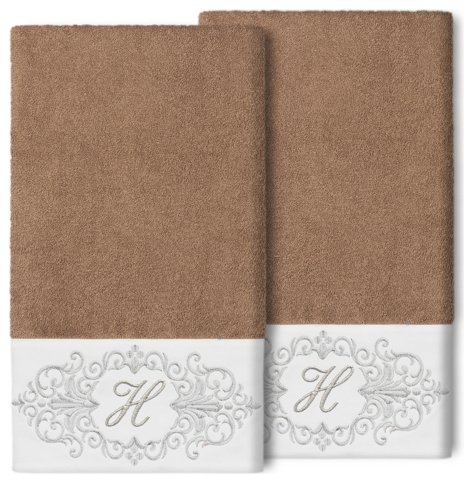 Linum Home Turkish Cotton Monica 2-Piece Embellished Bath Towel Set, Latte