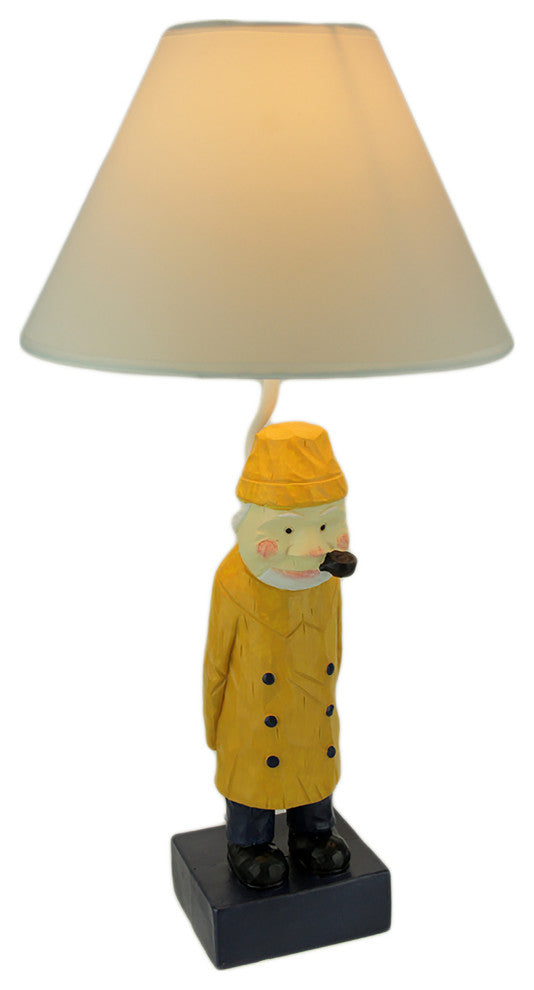 Carved Wood Look Yellow Sea Captain Table Lamp