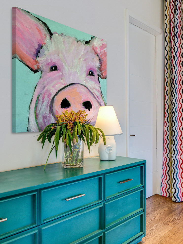 Marmont Hill, "Pink Pig" by Michelle Rivera Painting on Wrapped Canvas, 24x24