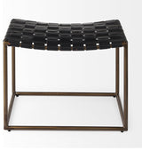 Clarissa Black Leather Woven Seat With Gold Metal Frame Stool