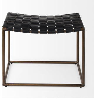Clarissa Black Leather Woven Seat With Gold Metal Frame Stool