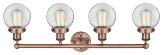 Small Beacon 4-Light 34" Bath Vanity Light, Antique Copper Finish, Clear Shade
