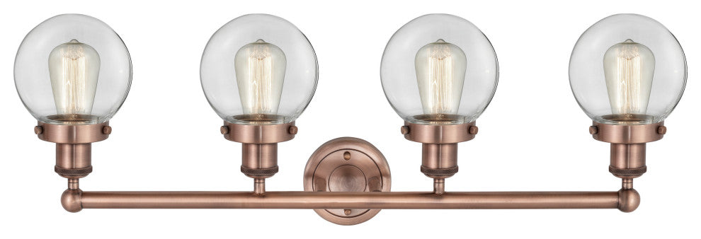 Small Beacon 4-Light 34" Bath Vanity Light, Antique Copper Finish, Clear Shade