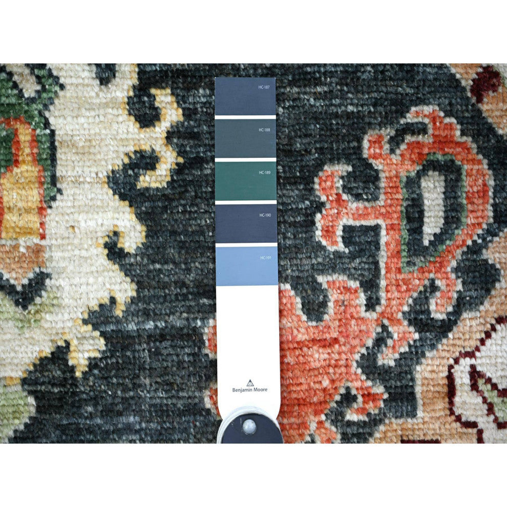 Black Wool Hand Knotted Afghan Angora Oushak Oversized Rug 11'9"x14'7"