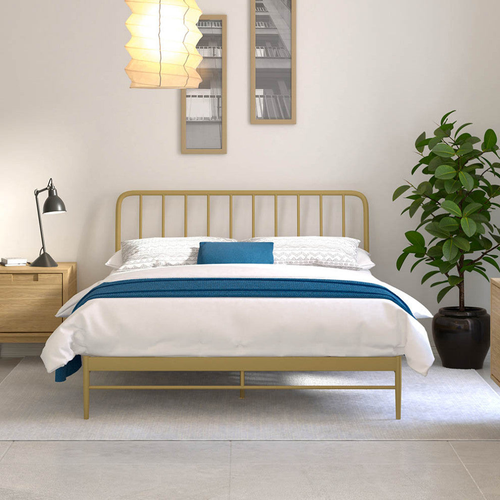 Kairosis Curved Metal Modern Queen Bed Frame by RST Brands, Gold