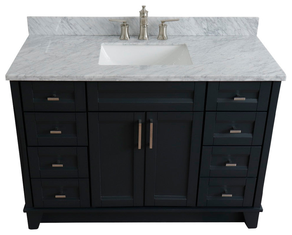 49" Single Sink Vanity, Dark Gray Finish With White Carrara Marble